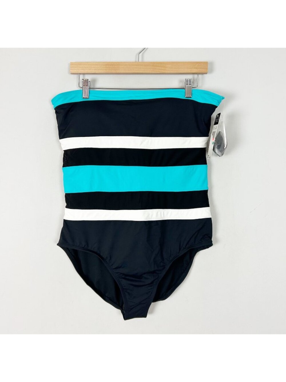 NEW Anne Cole Striped 1 Piece Swim Suit Modest Mature Size 16 Women's